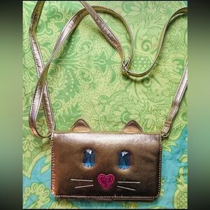 Betsey Johnson metallic gold cat crossbody bag